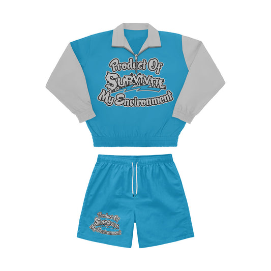 Blue Powered By God Track Jacket/Shorts