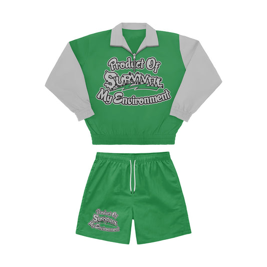 Green Powered By God Track Jacket & Shorts